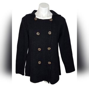 CO-OPERATIVE Lambswool Double Breasted Button-Up Cardigan Black Size Medium
